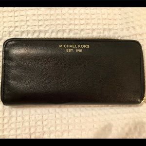 Michael Kors Black Leather Checkbook Wallet